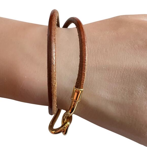 Hermès Jumbo Leather Hook Double Wrap Bangle Bracelet Choker - Picture 4 of 12